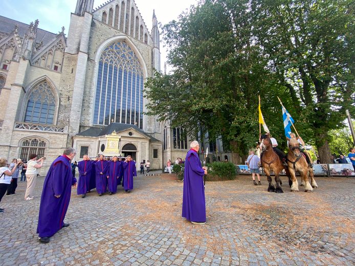 MECHELEN - Tijdens de processie werd ook het schrijn van Sint-Rumoldus meegedragen.