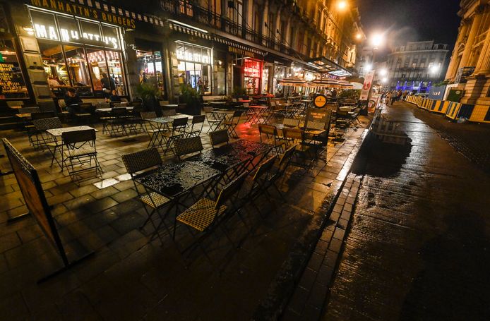 De terrassen rond de Brusselse beurs zijn één grote leegte.