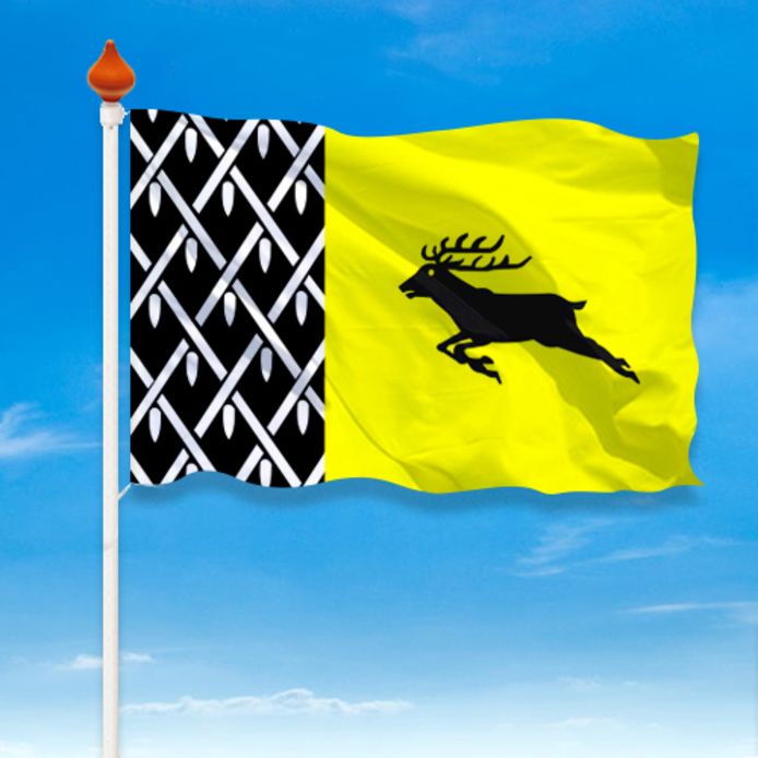 De oorspronkelijke vlag van Nunspeet, met daarin het wapen van de gemeente verwerkt.