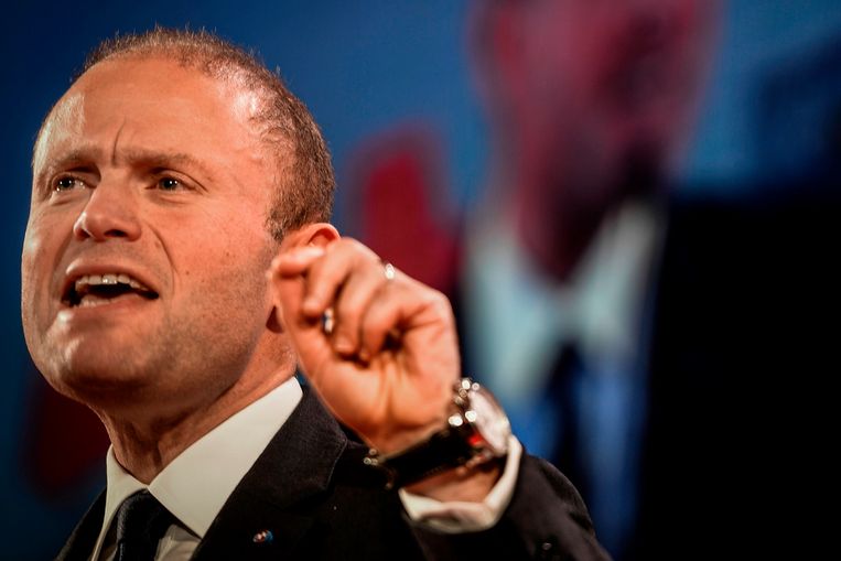 Premier Joseph Muscat van Malta tijdens een toespraak in Portugal voor Europese sociaal-democraten, eerder dit jaar. Beeld AFP