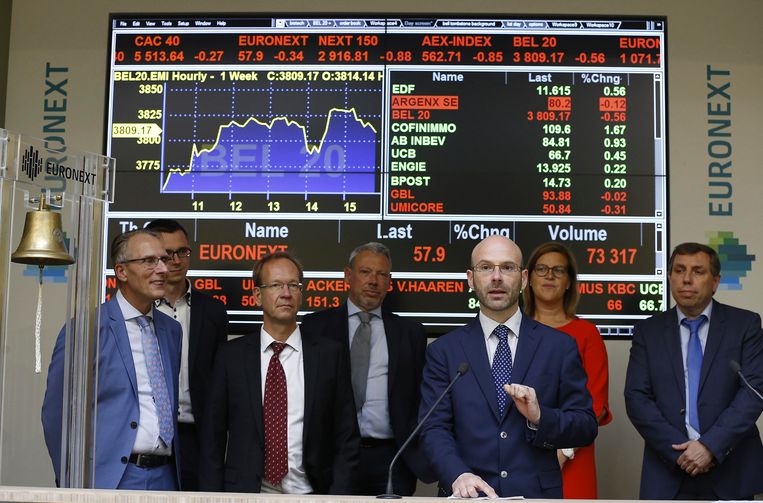 Argenx-CEO Tim Van Hauwermeiren bij de beursgang in 2014. Beeld BELGA