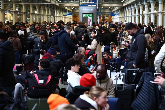 Passengers stranded at St Pancras station in London.
