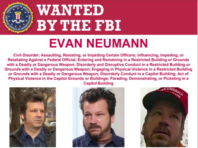 Een deel van het FBI-opsporingsbericht van de 48-jarige Evan Neumann.