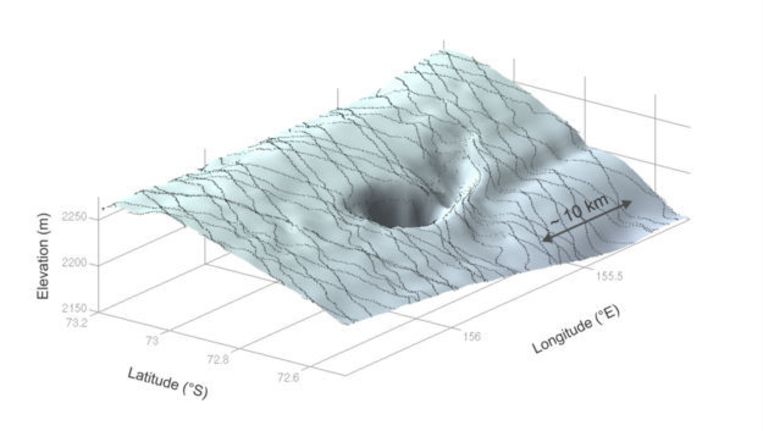 3D-beeld van de krater. Beeld ESA