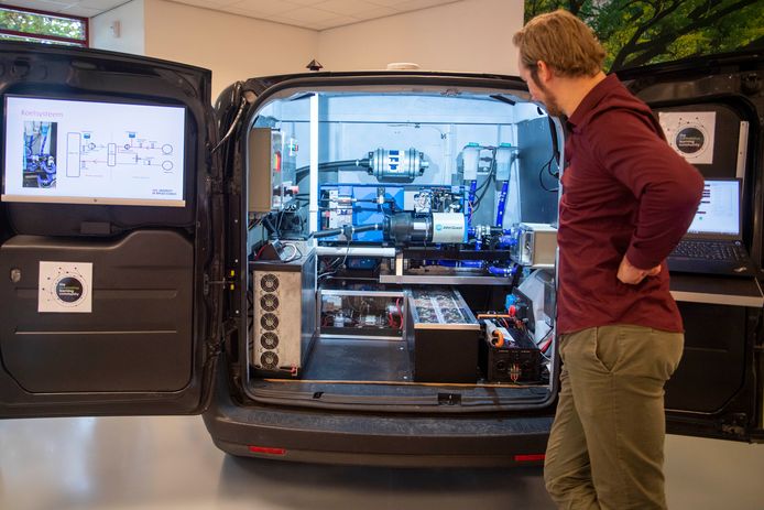 Waterstofmotor van de Hogelschool Arnhem/Nijmegen, in gecomprimeerde vorm zit een dergelijke motor in een personenauto.