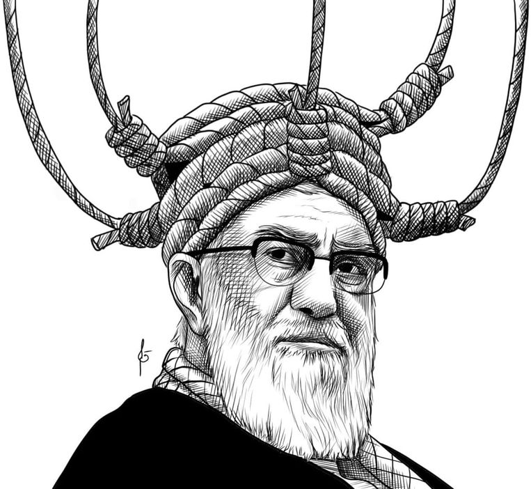 Finalisten cartoonwedstrijd Charlie Hebdo Iran Khameneí
 Maker van de cartoon is Ghalamfarsa  Beeld Charlie Hebdo