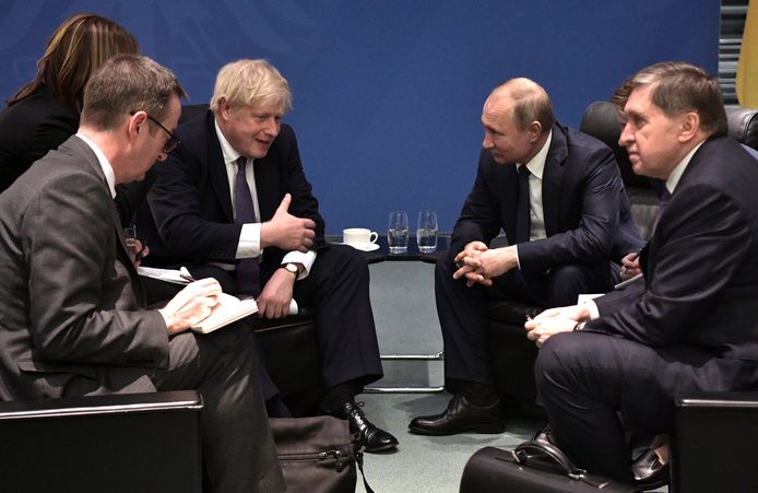 De Britse premier Boris Johnson en de Russische president Vladimir Poetin eerder dit jaar.