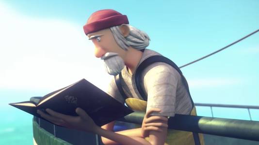 De oude zeeman in het computerspel.