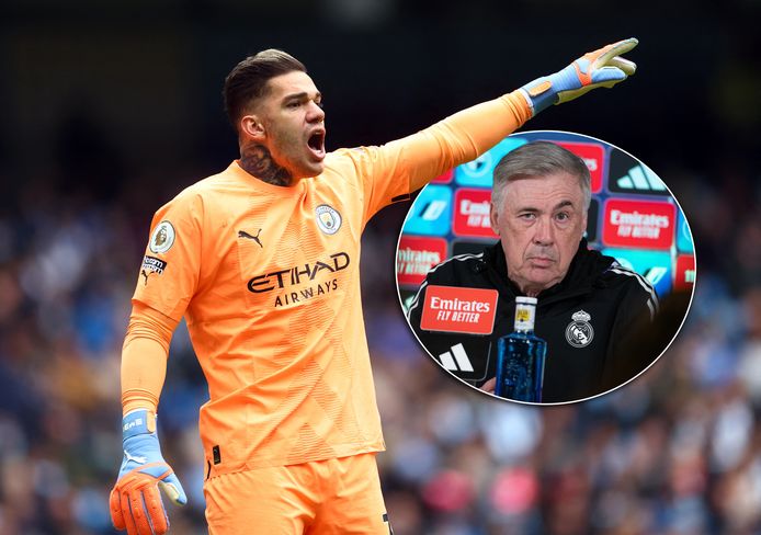 Ederson en Carlo Ancelotti.