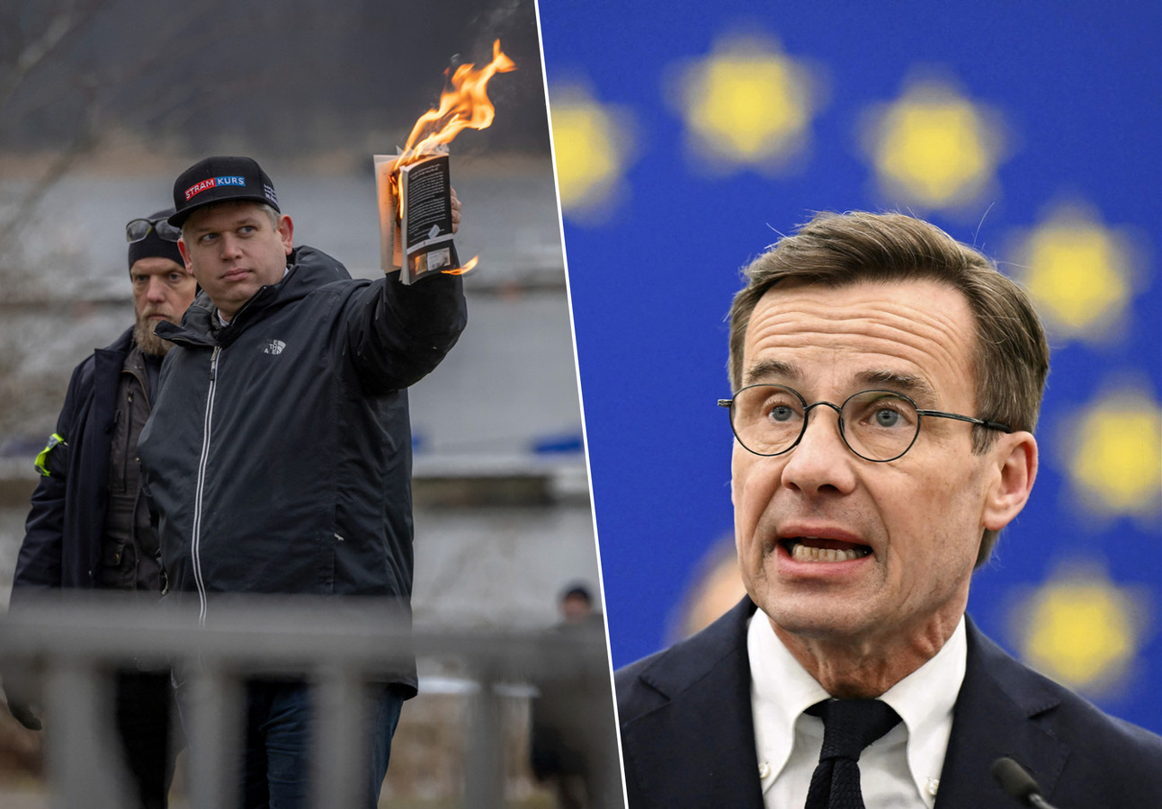 Extreemrechtse provocateur Rasmus Paludan verbrandde gisteren tijdens een betoging een exemplaar van de koran, de Zweedse premier Ulf Kristersson betreurt de "heel respectloze daad".
