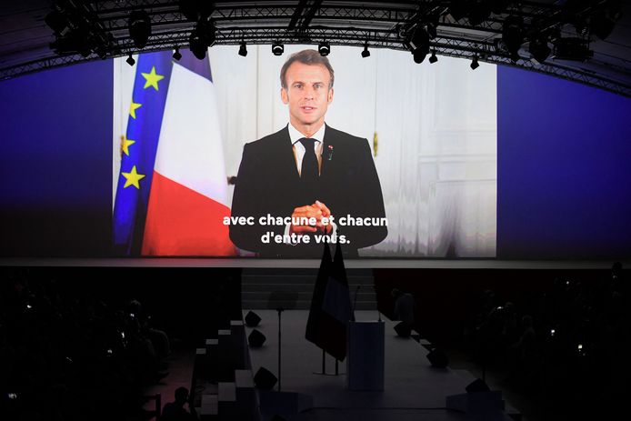 De Franse president Emmanuel Macron, nu erevoorzitter van Renaissance, voorheen La République en marche (LREM).