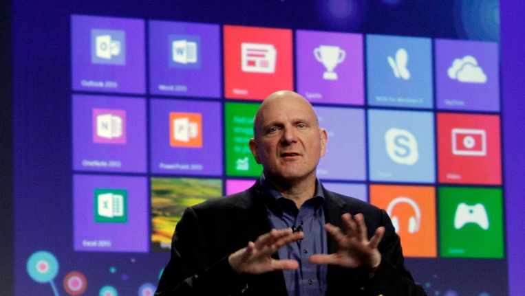 Microsoft-topman Steve Ballmer bij de voorstelling van Windows 8. Beeld AP