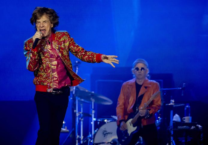 Mick Jagger en gitarist Keith Richards tijdens het concert van The Rolling Stones in de Johan Cruijff ArenA.