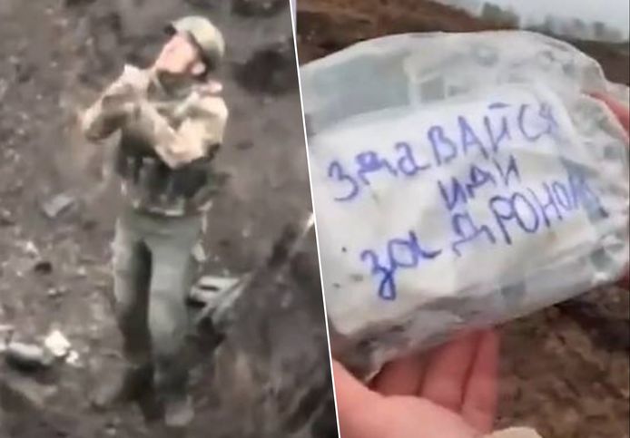 In plaats van de Russische soldaat te bombarderen, dropten de Oekraïners een vredesboodschap op hem.