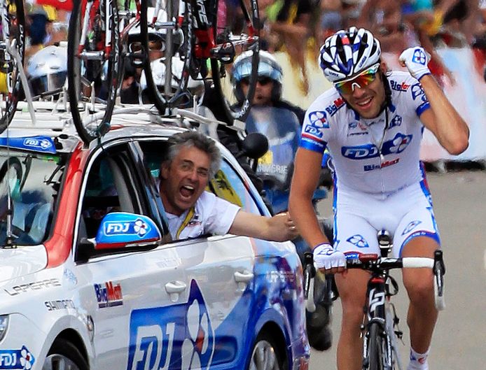 Marc Madiot na een overwinning van Thibaut Pinot in de Tour de France van 2012.