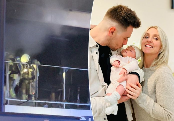 Stephanie Depoorter (32), Geoffrey Verbesselt (29) en dochtertje Marlo (3,5 maanden) zijn maandagnacht aan het ergste ontsnapt bij een uitslaande brand in hun appartement