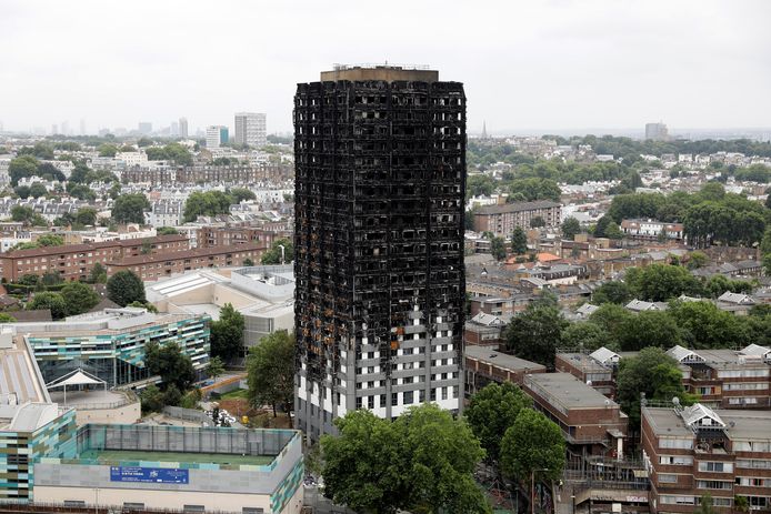 De afgebrande Grenfell-toren in Londen.
