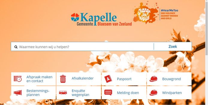 De website van de gemeente Kapelle is sinds maandagavond oranje gekleurd vanwege Orange the Word.