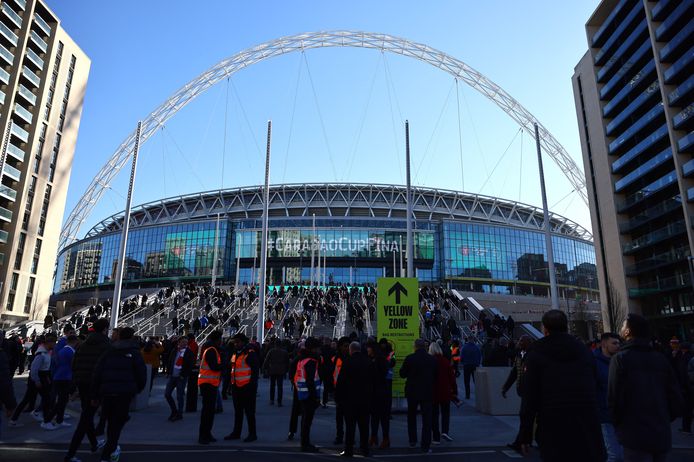 Wembley voor aanvang van de League Cup-finale tussen Chelsea en Liverpool vorige maand.