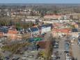 Een luchtfoto van het centrum van Meerhout.