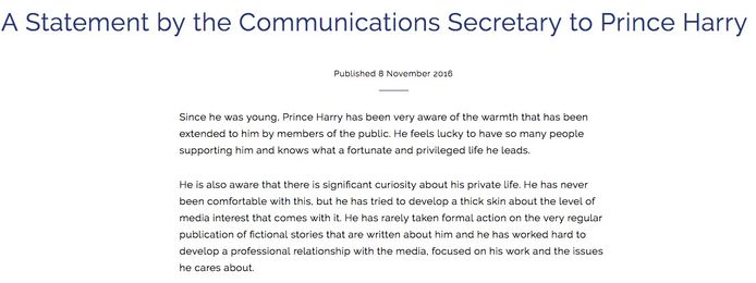 Eerste deel van de officiële verklaring van Prins Harry.