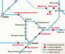 Spoorkaart Groene Hart met nieuwe spoorlijn en acht nieuwe stations