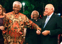 Van links naar rechts: kopstukken van de Zuid-Afrikaanse geschiedenis: Nelson Mandela, Desmond Tutu en Frederik Willem de Klerk.