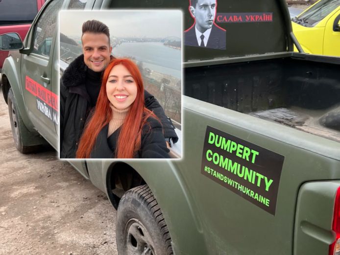 De truck die Joshua Jannink, hier op de foto met zijn vrouw, leverde werd overgepoten en kreeg een Dumpert-sticker