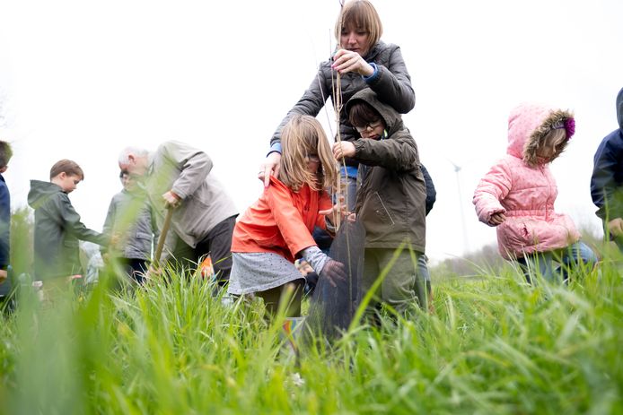 RUISBROEK Leerlingen van de Carolusschool planten een bos aan op het weiland naast de Zielbeek