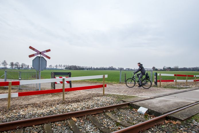 Onbeveiligde overgang van het spoor in Budel-Schoot waar slechts goederentreinen over rijden. Met een relatief lage investering is dit spoor op te waarderen en te verbinden met de lijn Weert-Eindhoven. Archieffoto DCI Media