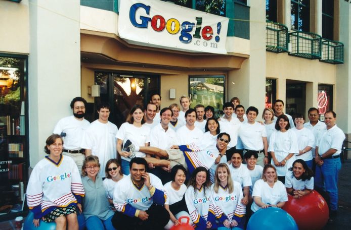 De allereerste medewerkers van Google, foto uit 1998.