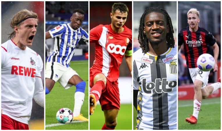 Van links naar rechts: Bornauw, Lukebakio, Vanheusden, Kayembe en Saelemaekers. Beeld belga/dpa/photonews