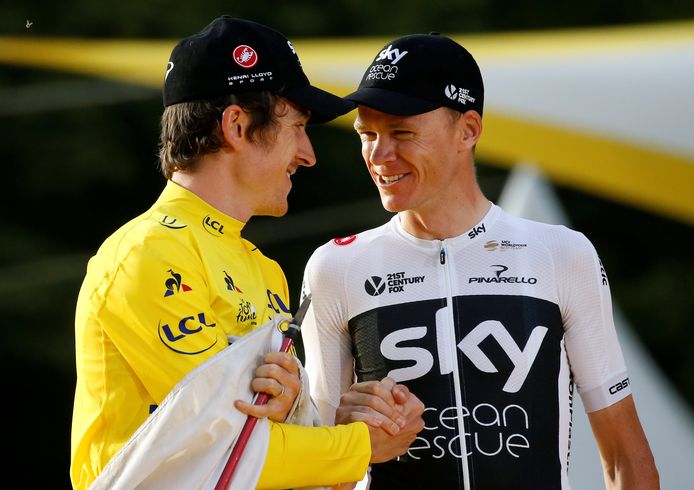 FILE PHOTO: Team Sky rider Geraint Thomas and British compatriot Chris Froome in Paris, France, July 29, 2018. REUTERS/Stephane Mahe/File Photo