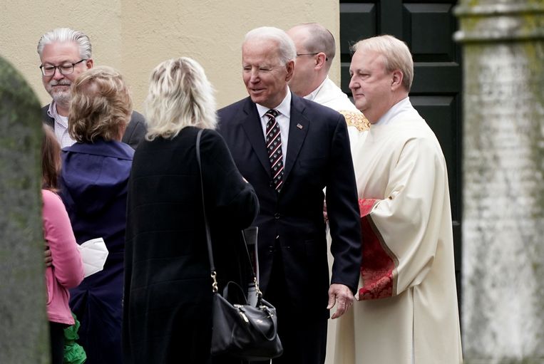 President Biden na een kerkdienst in Wilmington, Delaware.  Beeld Reuters