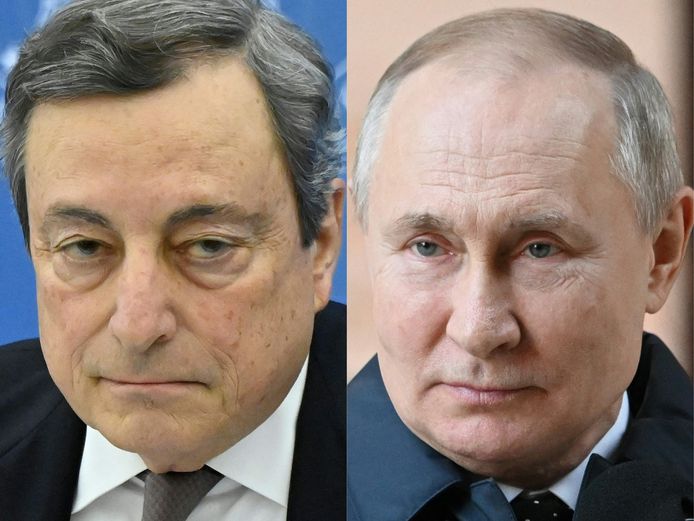 De Italiaanse premier Draghi en de Russische president Poetin.