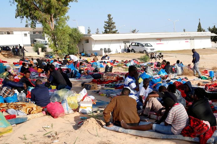 Een migrantenkamp in Tajoura, nabij de Libische hoofdstad Tripoli.