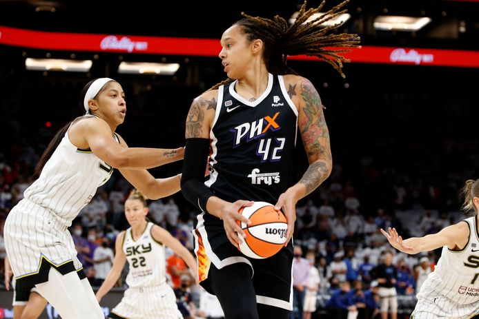 Brittney Griner in actie, archiefbeeld van 2021.