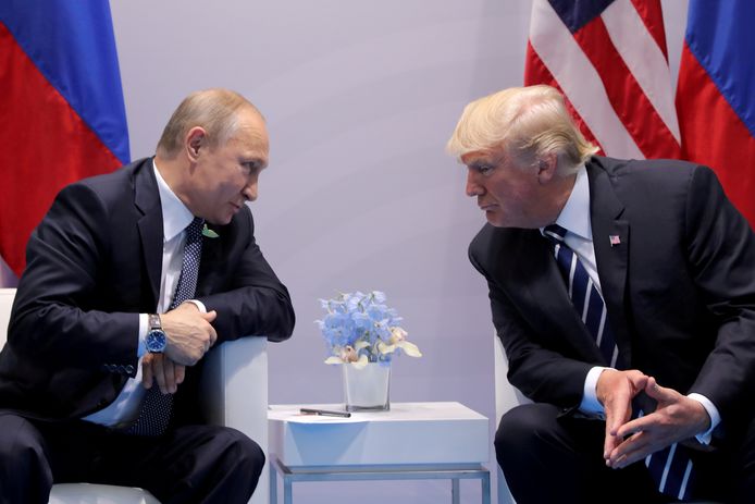 Poetin en Trump tijdens de G20-top in Hamburg, Duitsland op 7 juli 2017.