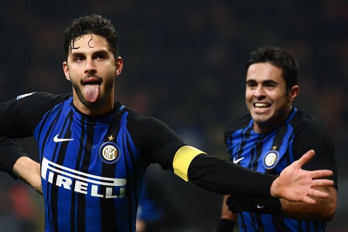 Andrea Ranocchia viert zijn treffer voor Inter.