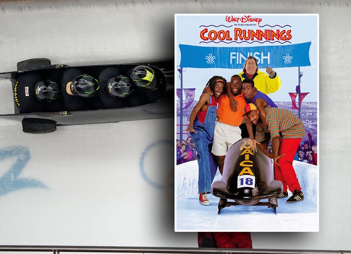 Piloot Shanwayne Stephens leidt de 'bob' van Jamaica. Inzet: de poster van de film.