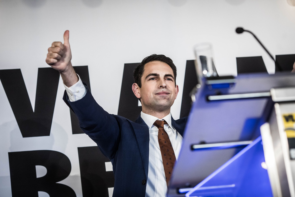 Vlaams Belang-voorzitter Tom Van Grieken. Beeld Bas Bogaerts
