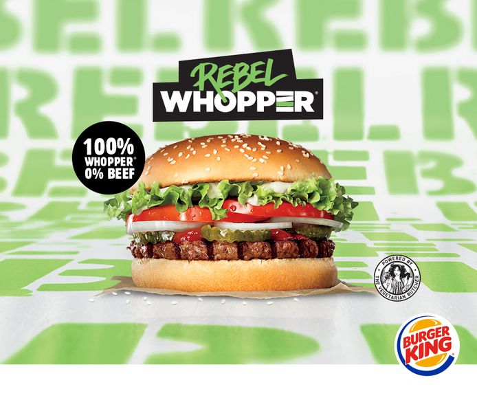 Het lijkt alsof de Rebel Whopper vlees bevat, maar dat is niet het geval.