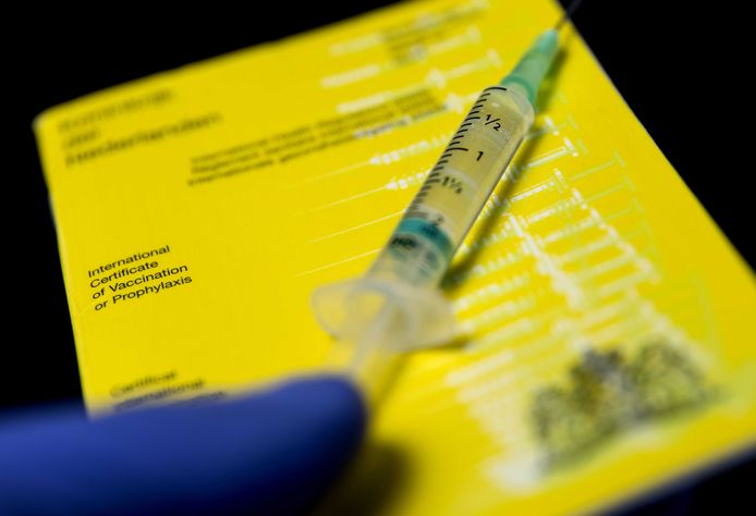 ILLUSTRATIEF - Een geel vaccinatieboekje waarin iemands vaccinaties staan geregistreerd.