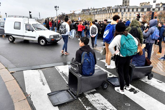 De wegblokkade in Bordeaux.