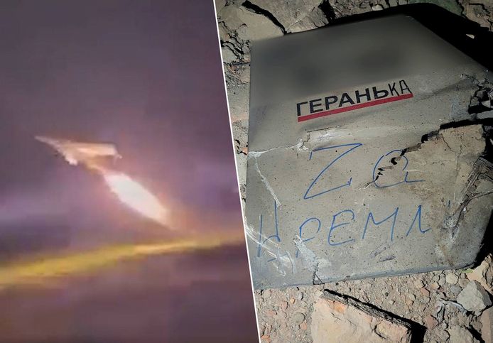 Op de Russische drones waarmee Kiev en andere Oekraïense steden vannacht bestookt zijn, stonden wraakzuchtige boodschappen.