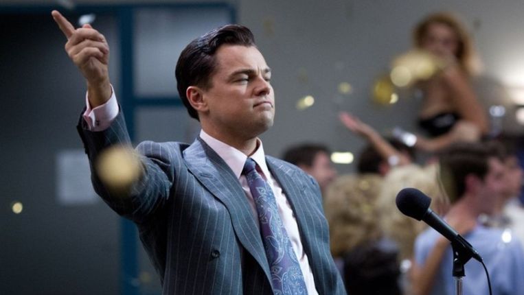 Leonardo DiCaprio als 'The Wolf of Wall Street'. Beeld kos