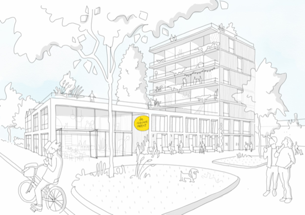 Een schets van woongroep De Nieuwe Meent in Amsterdam. Beeld Time to Access en Roel van der Zeeuw Architects