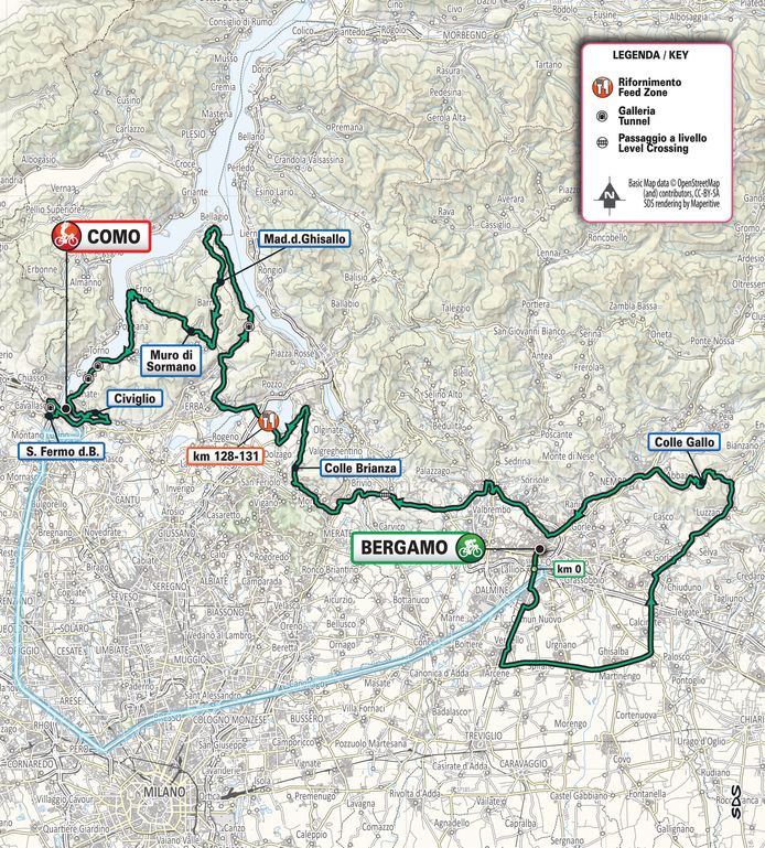 Het parcours van de Ronde van Lombardije.
