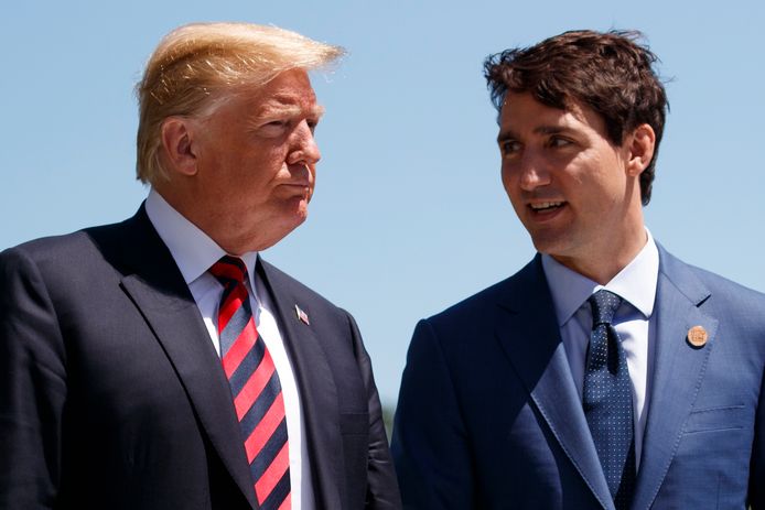 De Canadese premier Justin Trudeau (r.) met Amerikaans president Donald Trump.