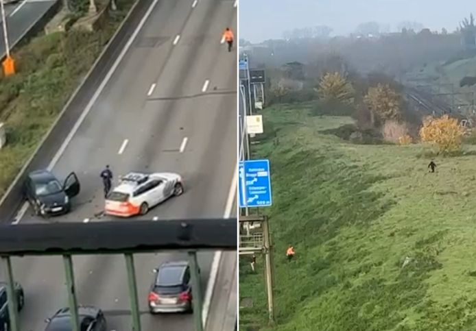 Politie schiet tijdens achtervolging aan Kennedytunnel in Antwerpen. De bestuurder vluchtte te voet weg. (rechts)